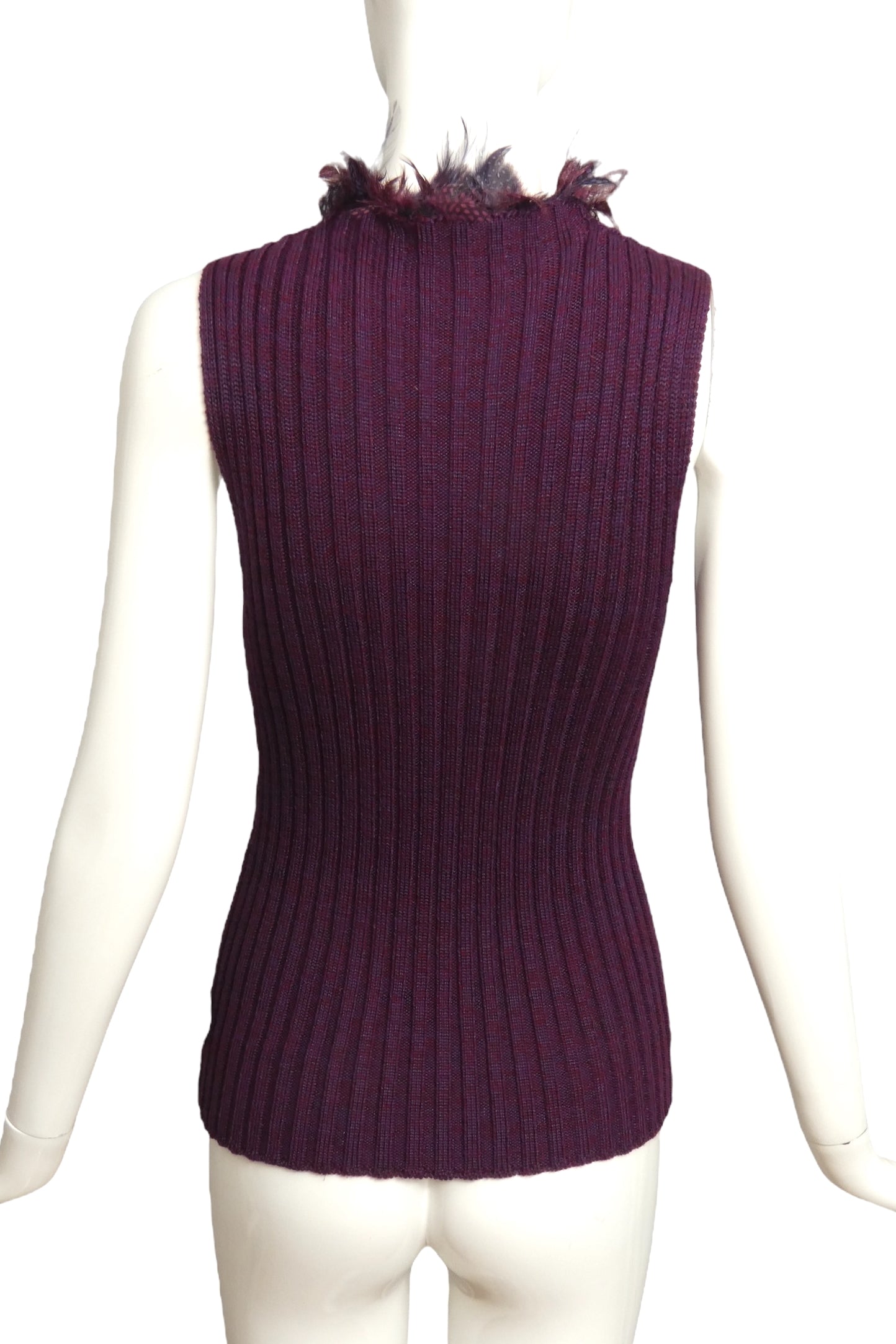 YVES SAINT LAURENT- 1980s Purple Sweater Vest w/ Feathers, Size 4