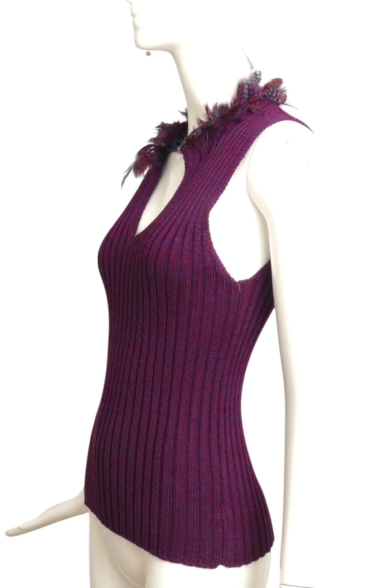 YVES SAINT LAURENT- 1980s Purple Sweater Vest w/ Feathers, Size 4