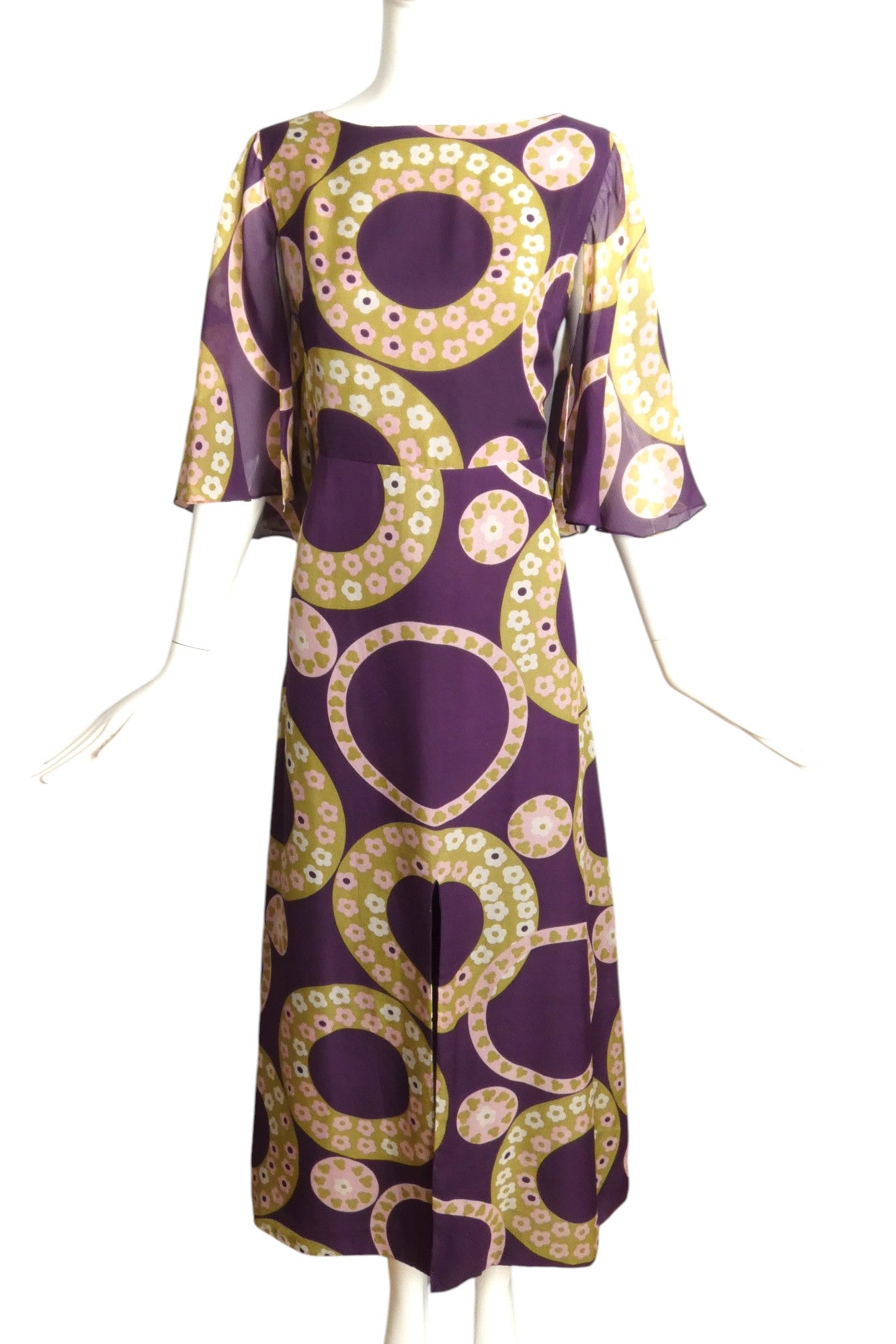 SORELL FONTANA- 1960s Printed Chiffon Dress, Size 6