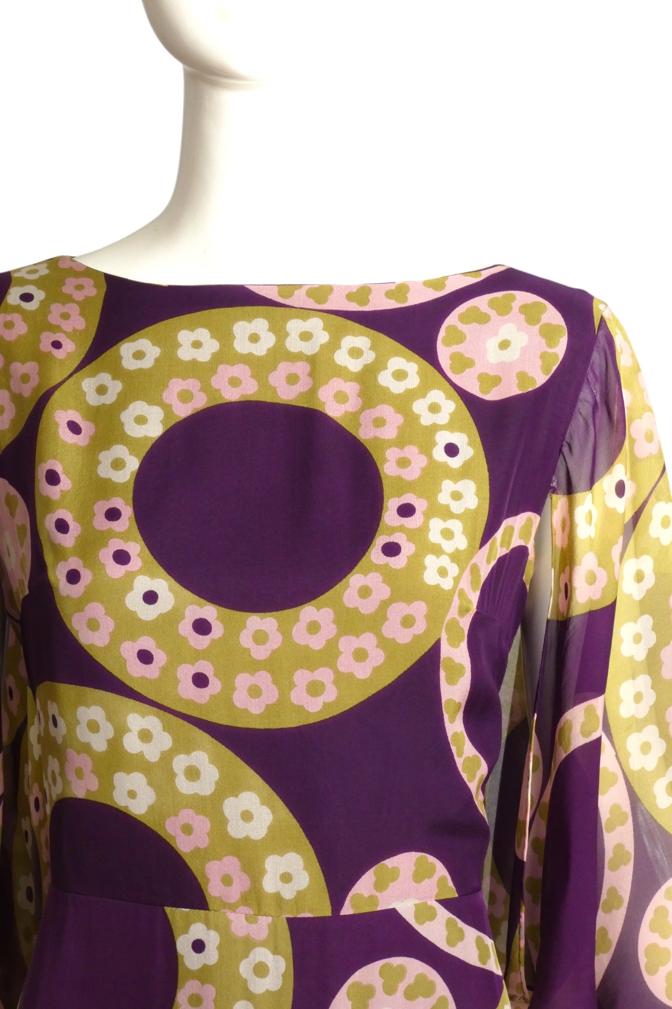 SORELL FONTANA- 1960s Printed Chiffon Dress, Size 6
