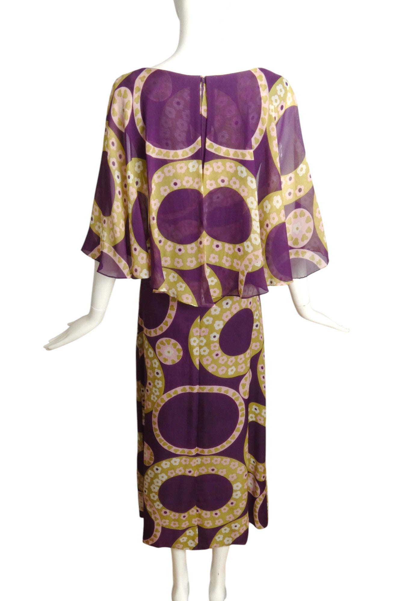 SORELL FONTANA- 1960s Printed Chiffon Dress, Size 6