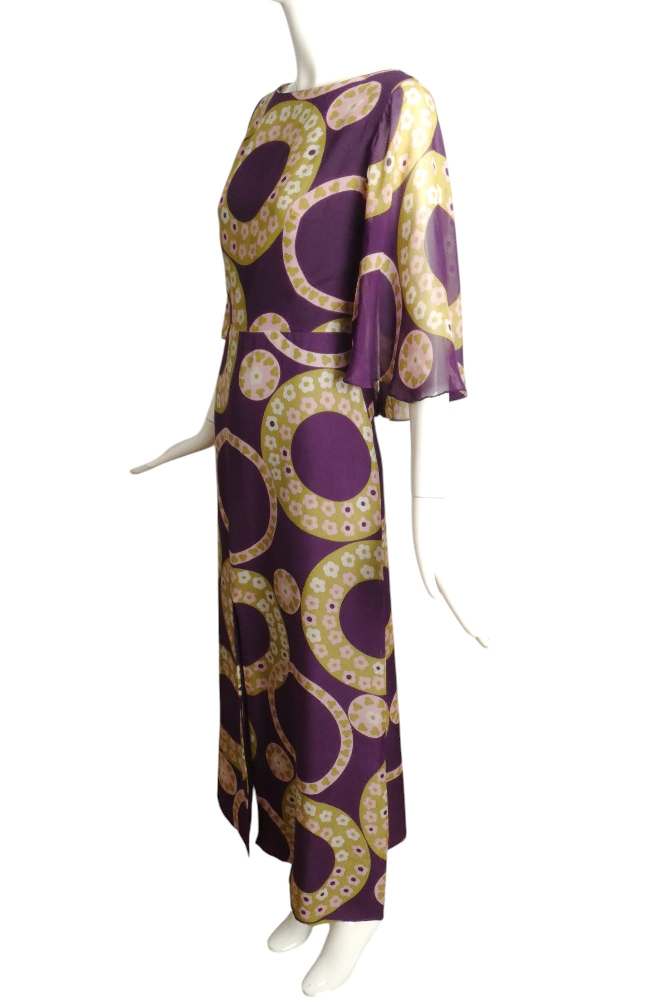 SORELL FONTANA- 1960s Printed Chiffon Dress, Size 6