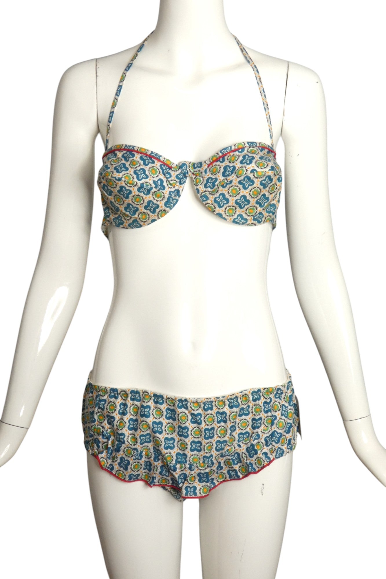 1950s 2pc Multi Color Cotton Swimsuit, Size 4