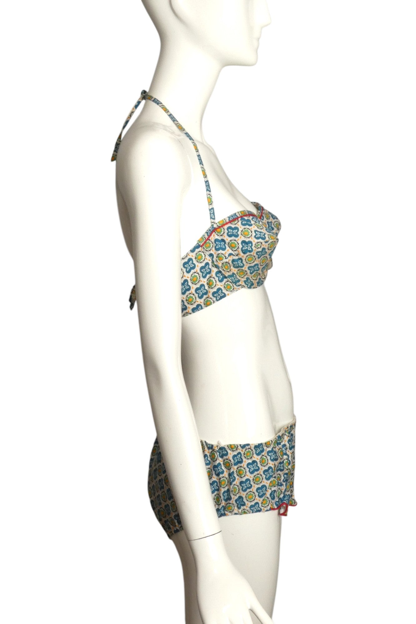 1950s 2pc Multi Color Cotton Swimsuit, Size 4