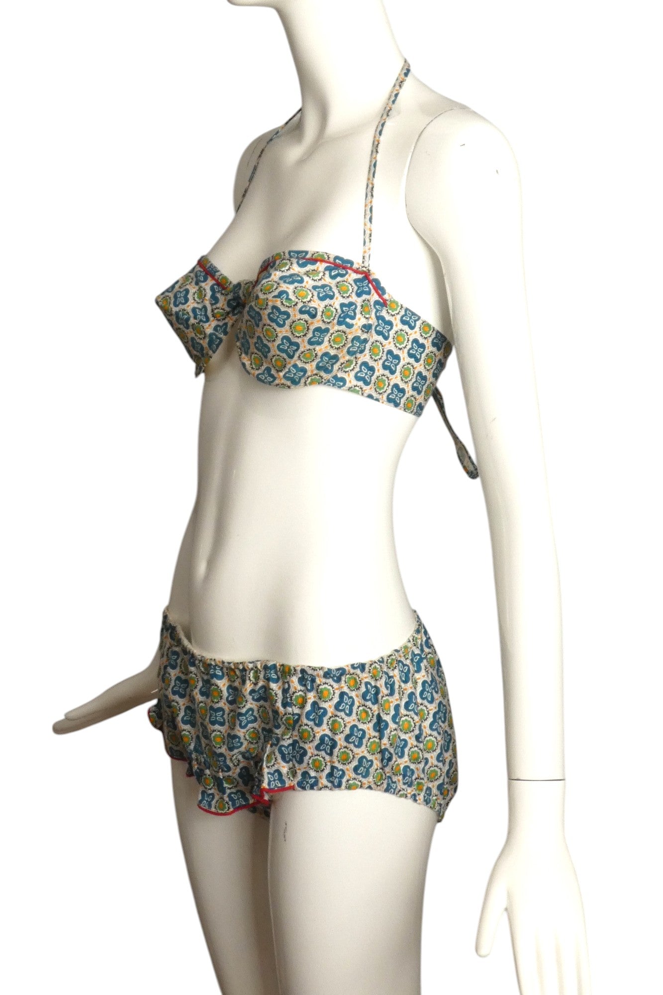 1950s 2pc Multi Color Cotton Swimsuit, Size 4