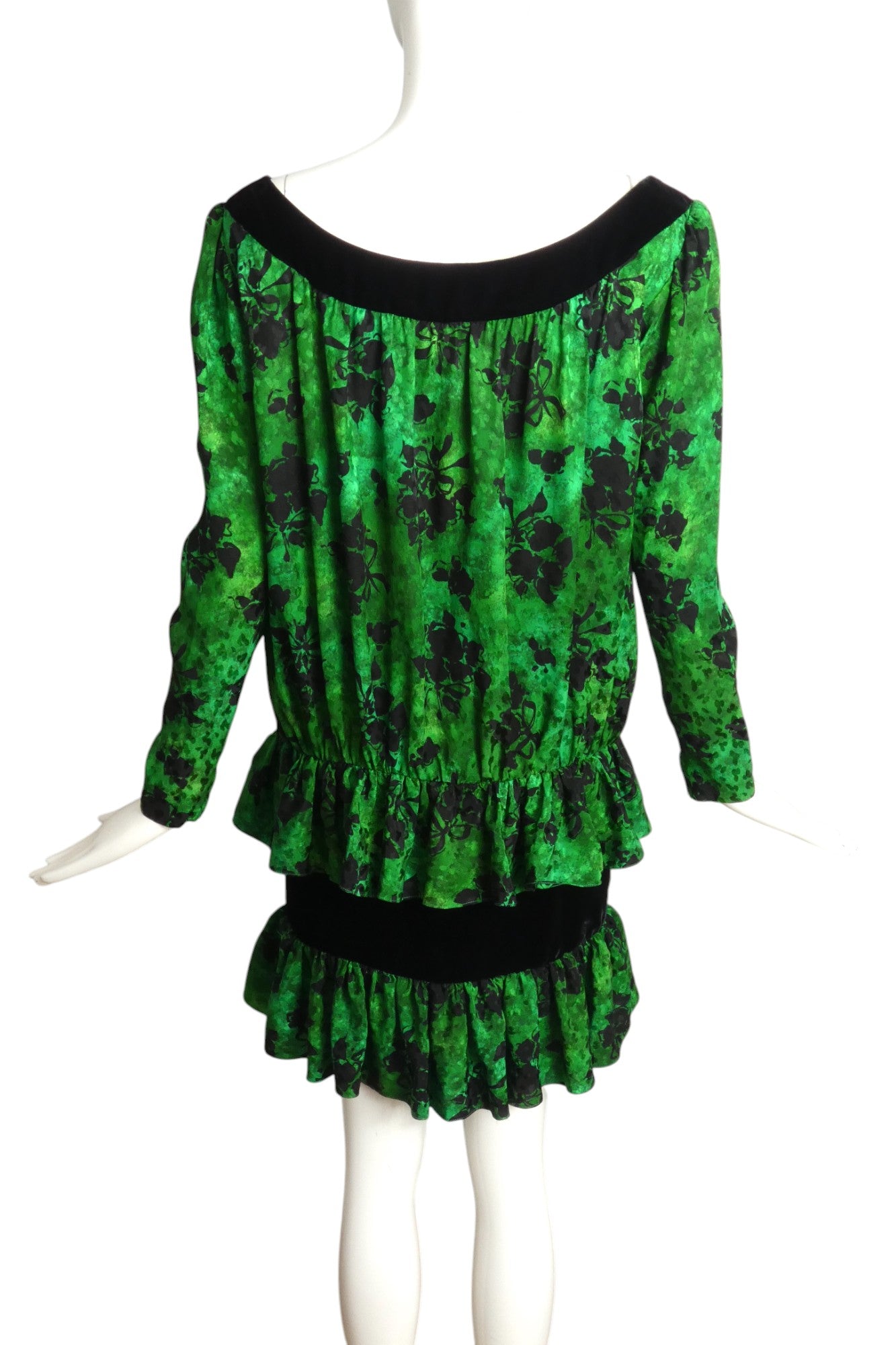 YVES SAINT LAURENT- 1980s Siik & Velvet Jacquard Dress, Size 6