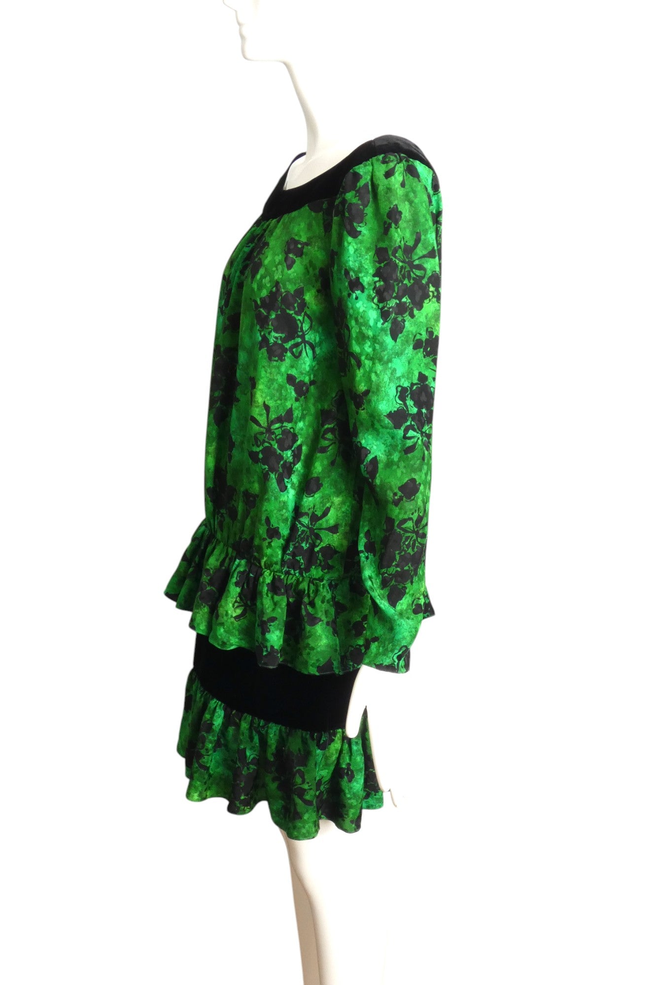 YVES SAINT LAURENT- 1980s Siik & Velvet Jacquard Dress, Size 6