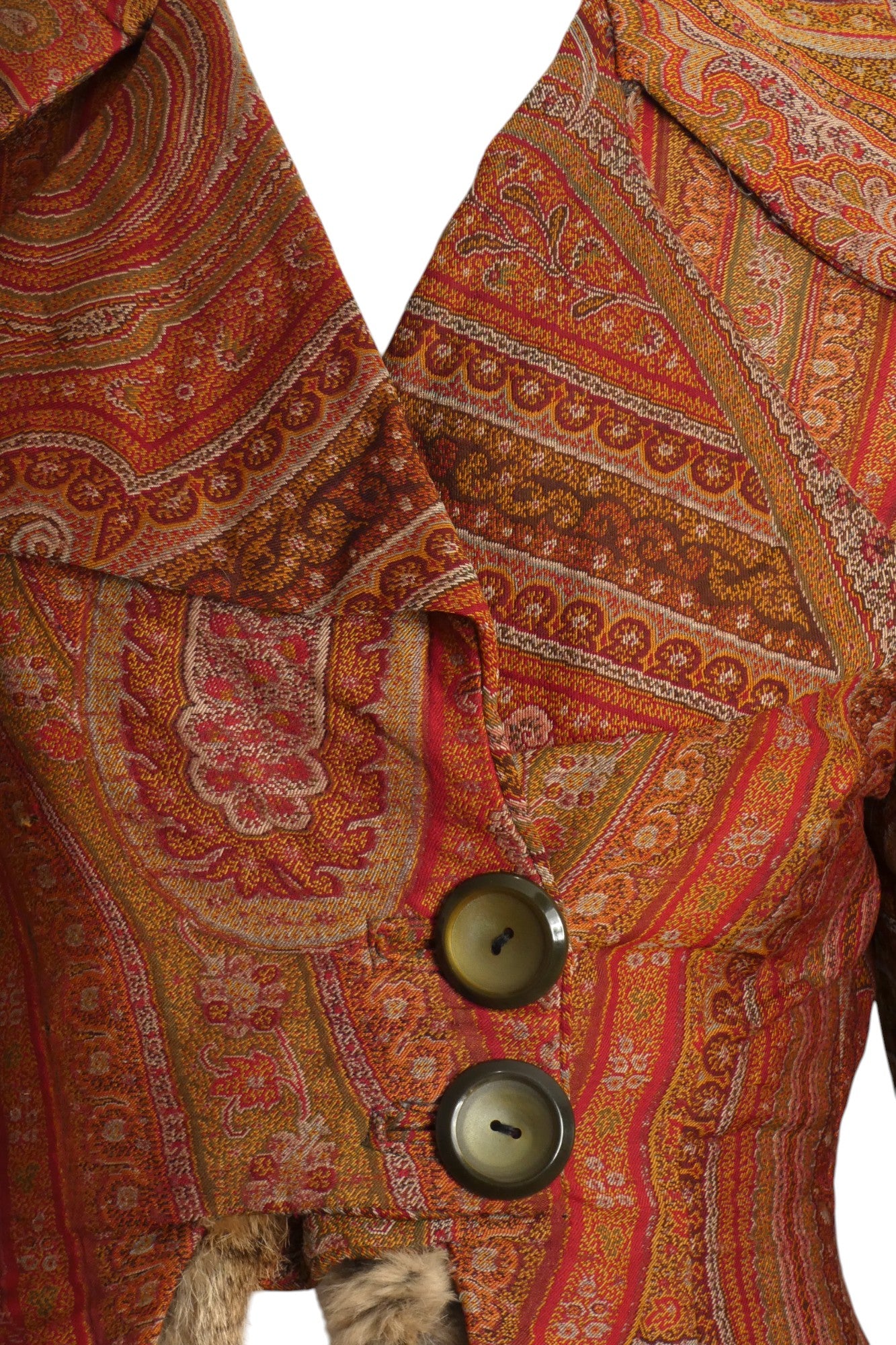 Victorian Paisley & Fur Bolero Jacket, Size 4