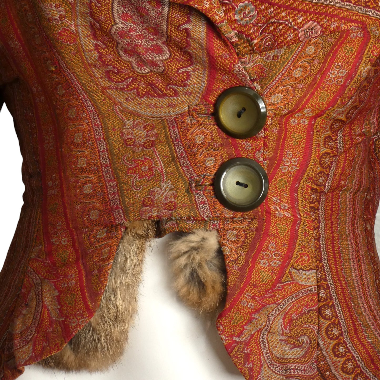 Victorian Paisley & Fur Bolero Jacket, Size 4