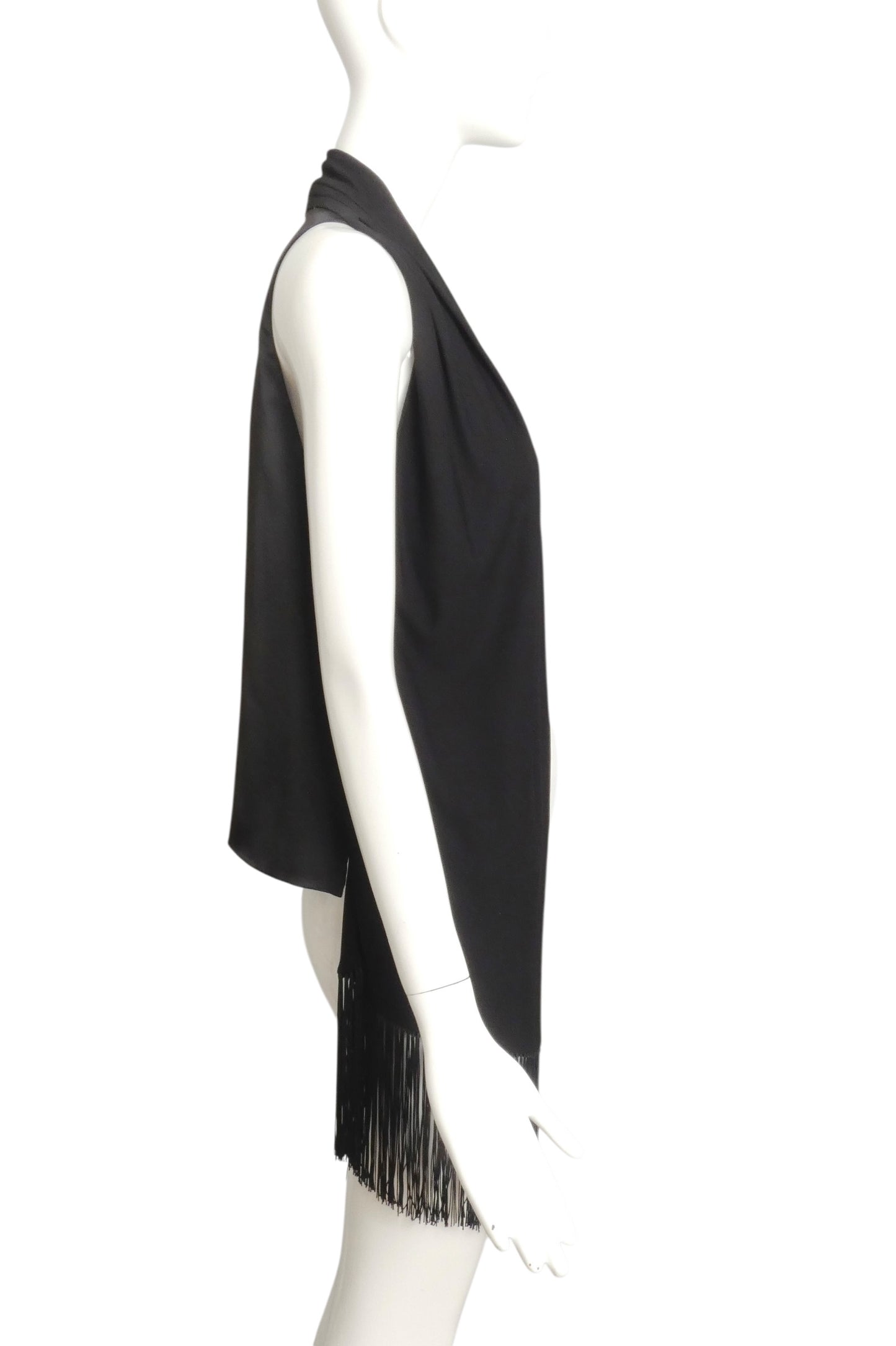 HERMES- 2008 Black Fringed Silk Knit Vest, Size 8