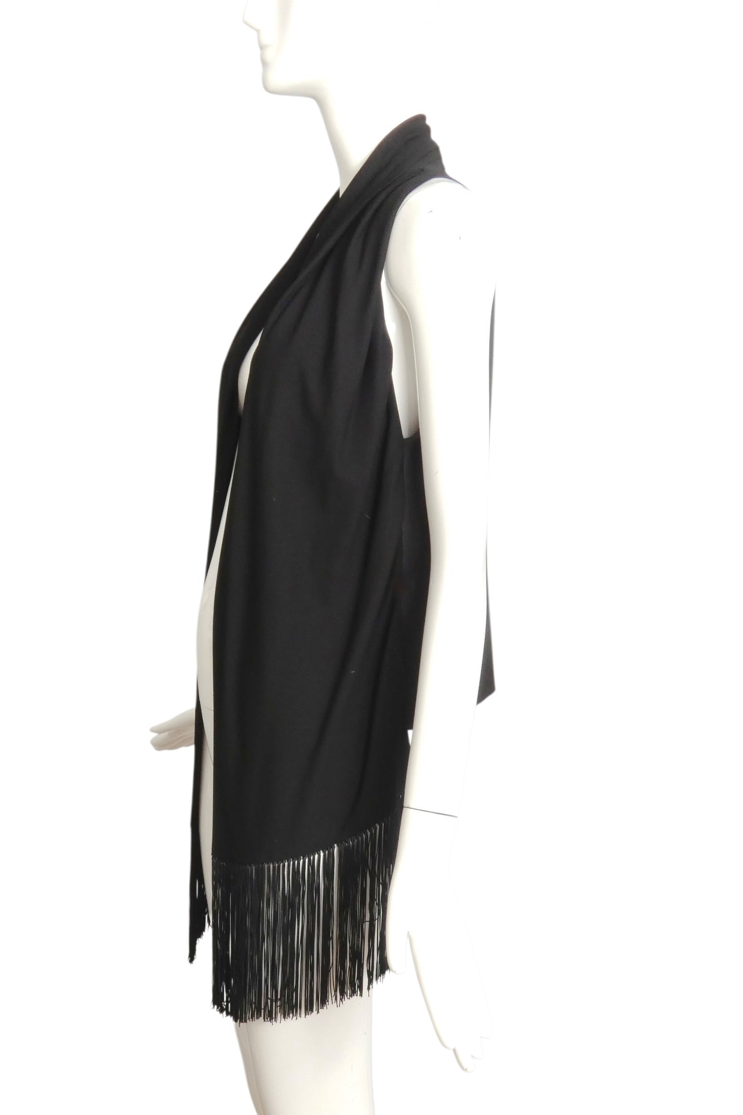 HERMES- 2008 Black Fringed Silk Knit Vest, Size 8