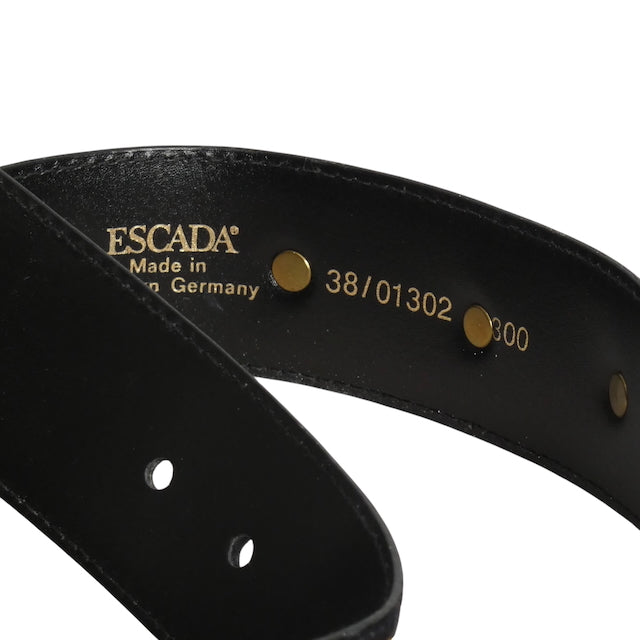 ESCADA- 1980s Black Leather Embellished Belt, Waist 30