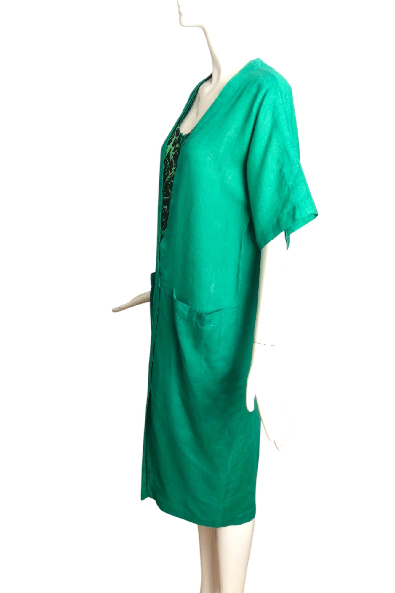 GIANNI VERSACE- 1985 Green Linen Dress, Size 6