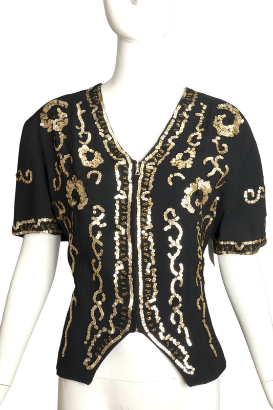 NORMA KAMALI- 1990s Black Sequin Crepe Jacket, Size 12