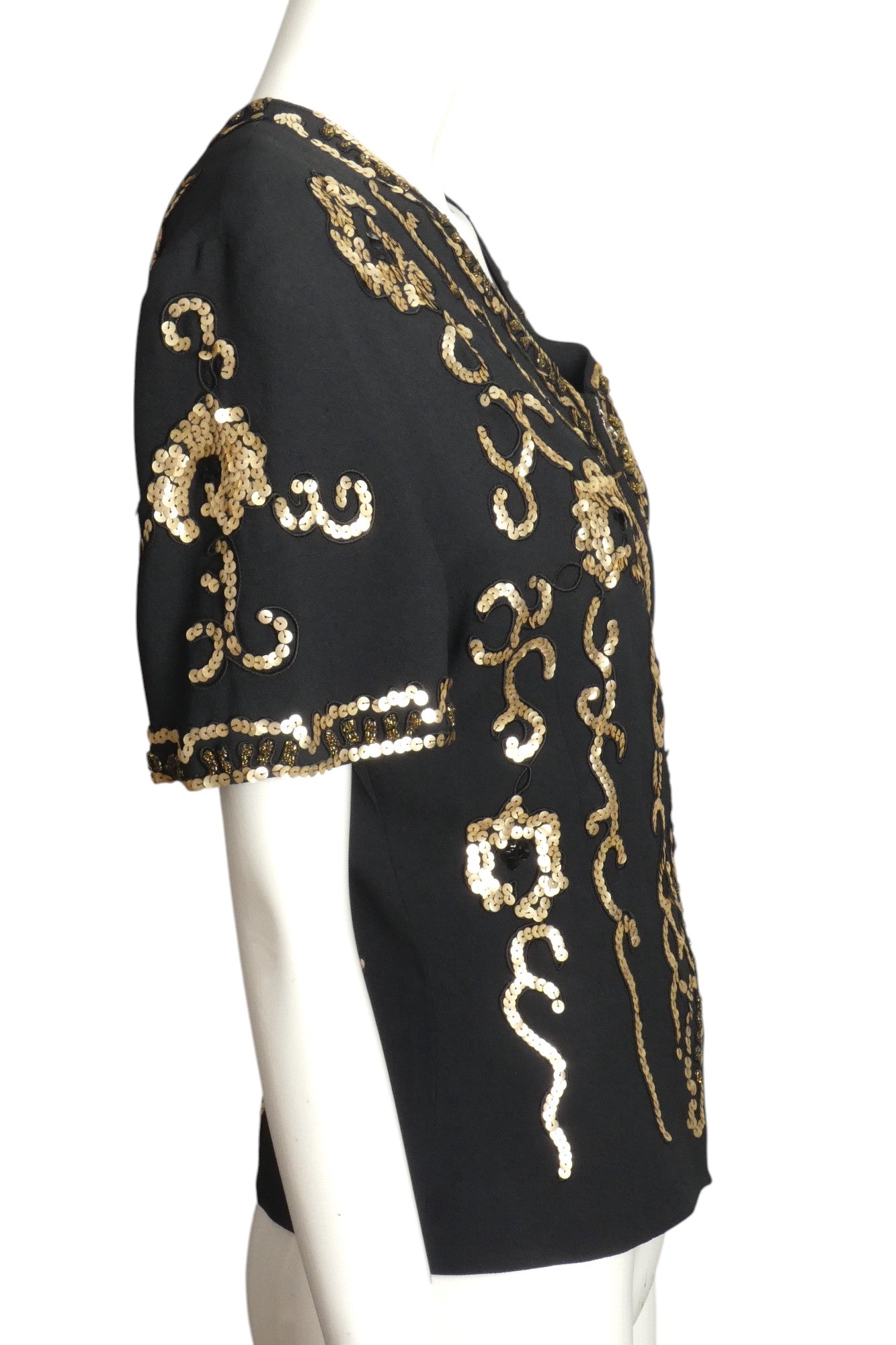 NORMA KAMALI- 1990s Black Sequin Crepe Jacket, Size 12