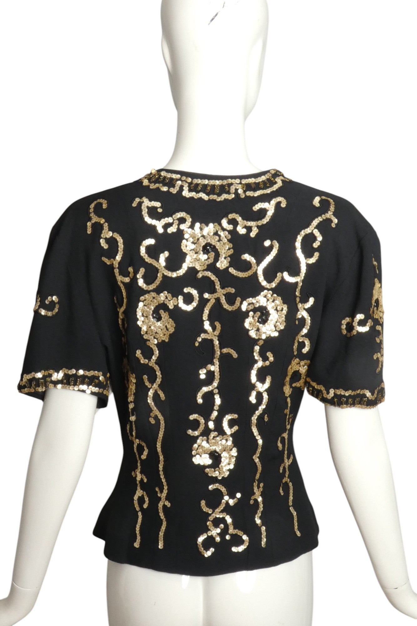 NORMA KAMALI- 1990s Black Sequin Crepe Jacket, Size 12