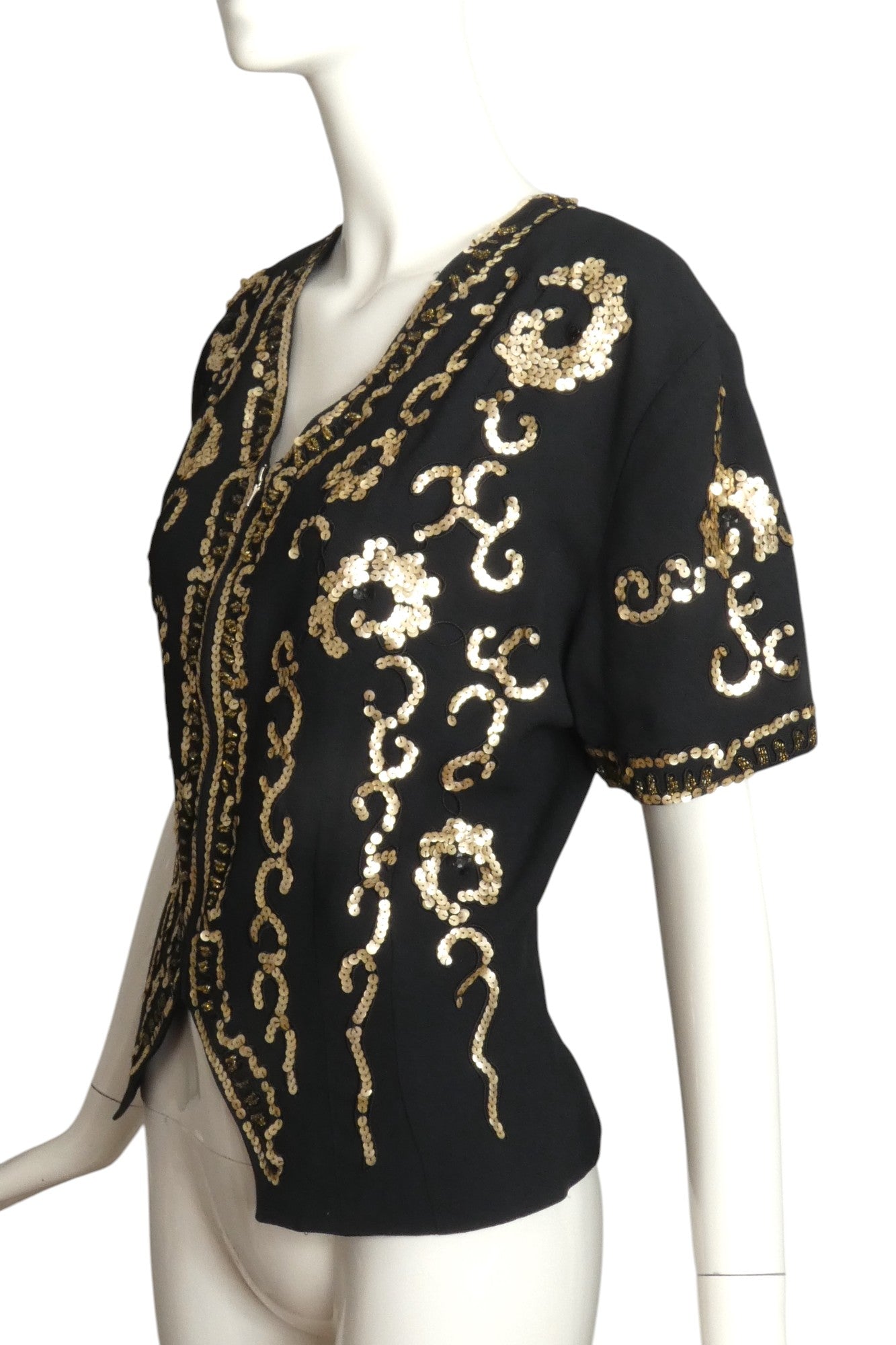 NORMA KAMALI- 1990s Black Sequin Crepe Jacket, Size 12