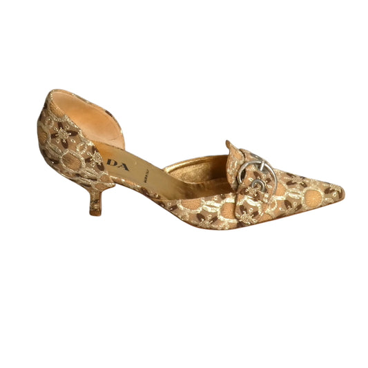 PRADA- Brocade Buckle Kitten Heel Pumps, Size 40