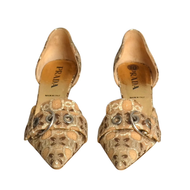 PRADA- Brocade Buckle Kitten Heel Pumps, Size 40