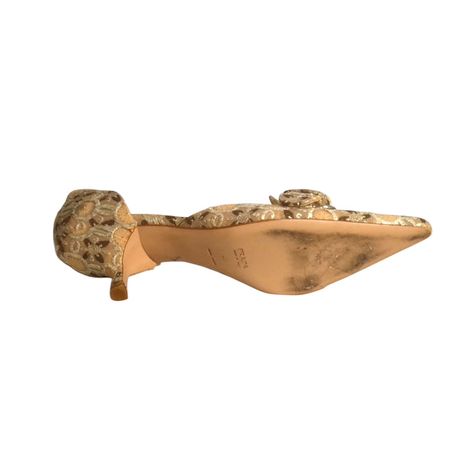 PRADA- Brocade Buckle Kitten Heel Pumps, Size 40