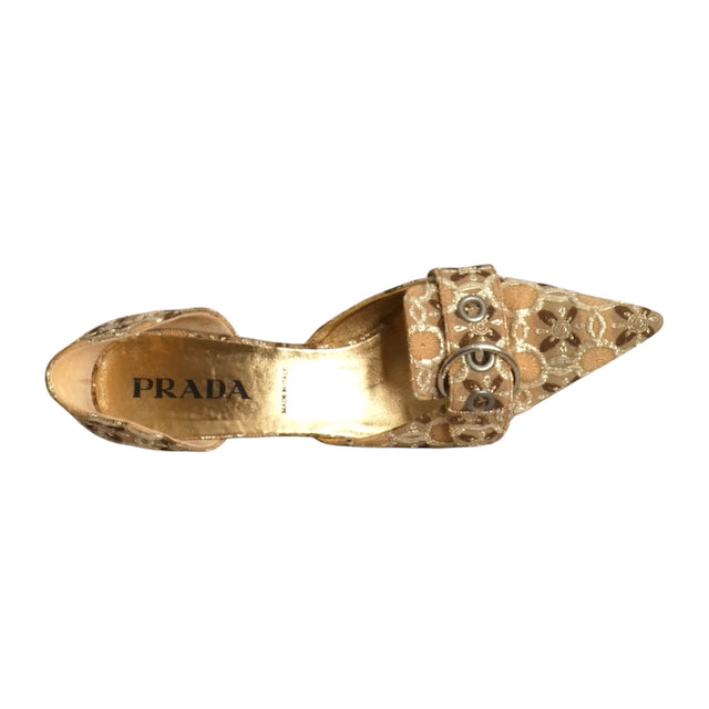 PRADA- Brocade Buckle Kitten Heel Pumps, Size 40