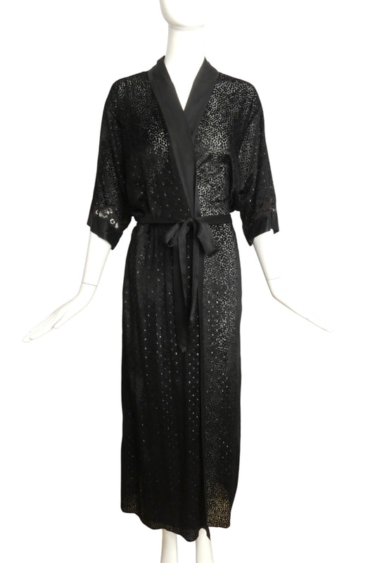 CHRISTIAN DIOR- 1980s Black Silk & Velvet Robe, Size Small