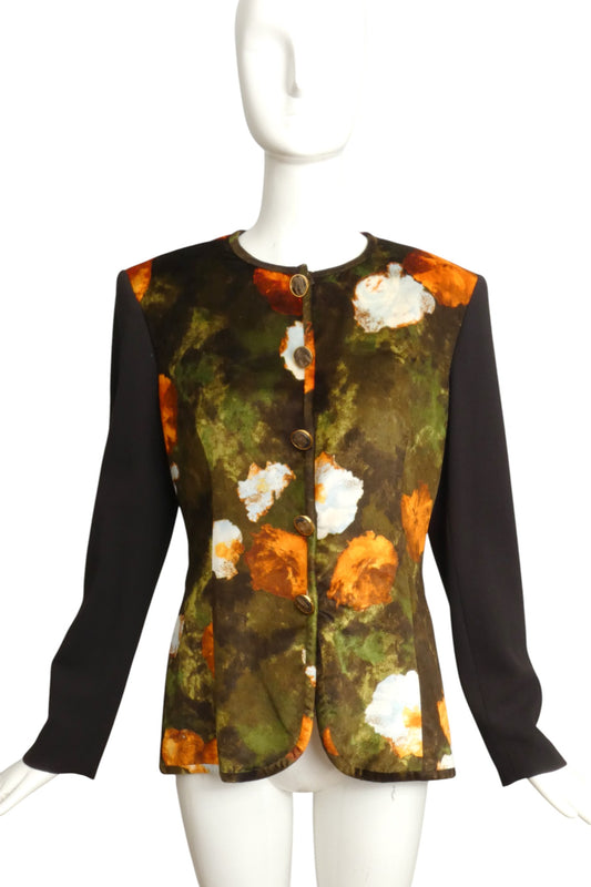 CHRISTIAN DIOR- 1990s Floral Velvet & Crepe Jacket, Size 6