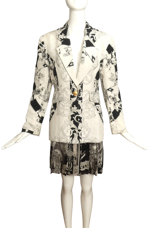 1980s Rayon Print Skirt Suit, Size 4