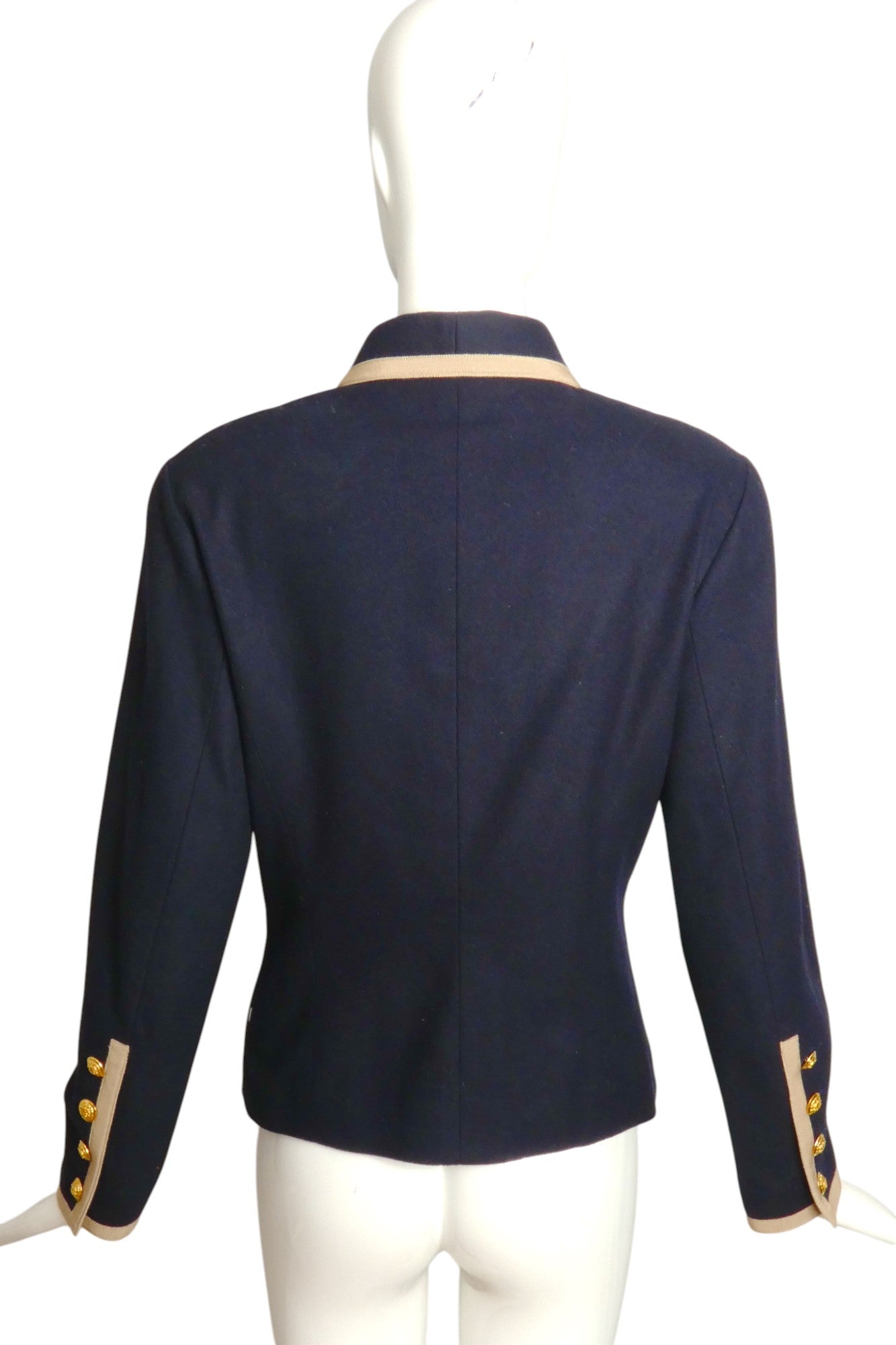 CHANEL BOUTIQUE- 1989 Navy Wool Basque Jacket, Size 4