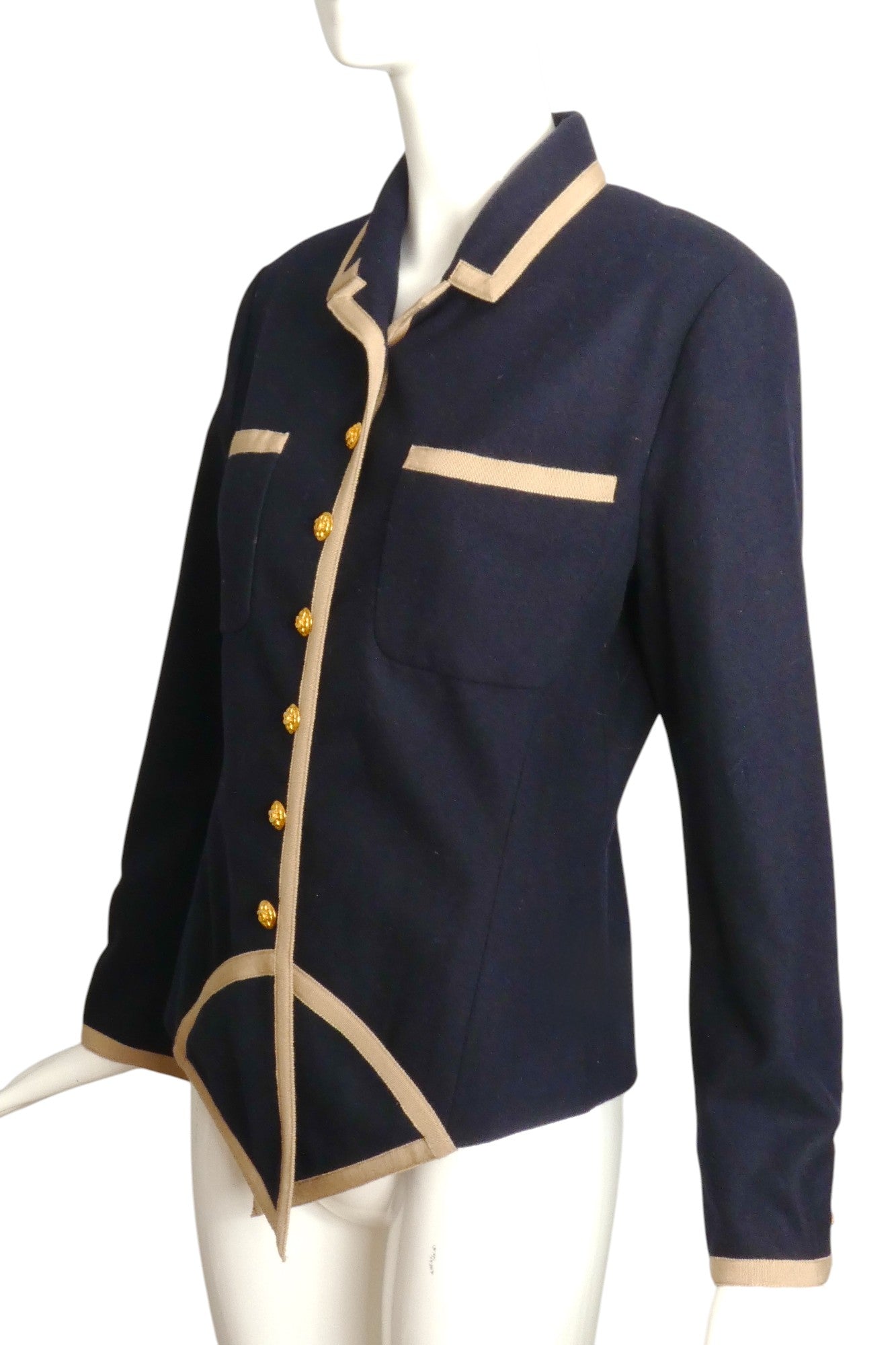 CHANEL BOUTIQUE- 1989 Navy Wool Basque Jacket, Size 4