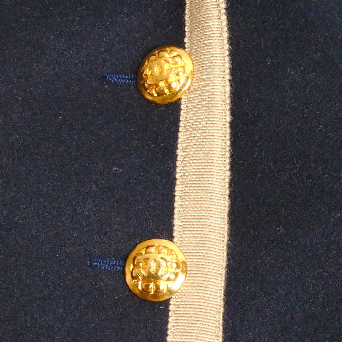 CHANEL BOUTIQUE- 1989 Navy Wool Basque Jacket, Size 4