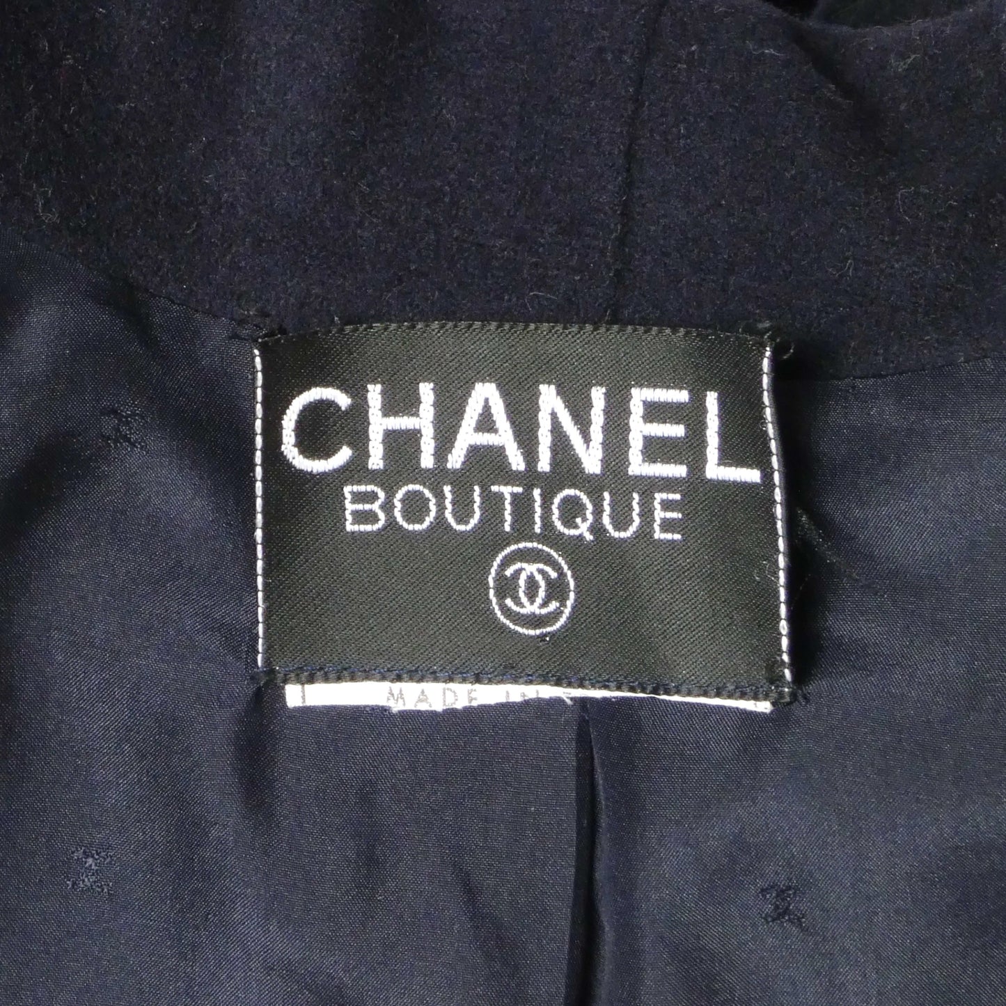 CHANEL BOUTIQUE- 1989 Navy Wool Basque Jacket, Size 4