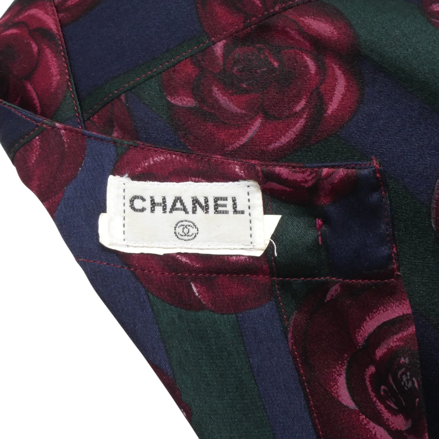 CHANEL- 1980s Floral Print Silk Blouse w/Bow, Size 12