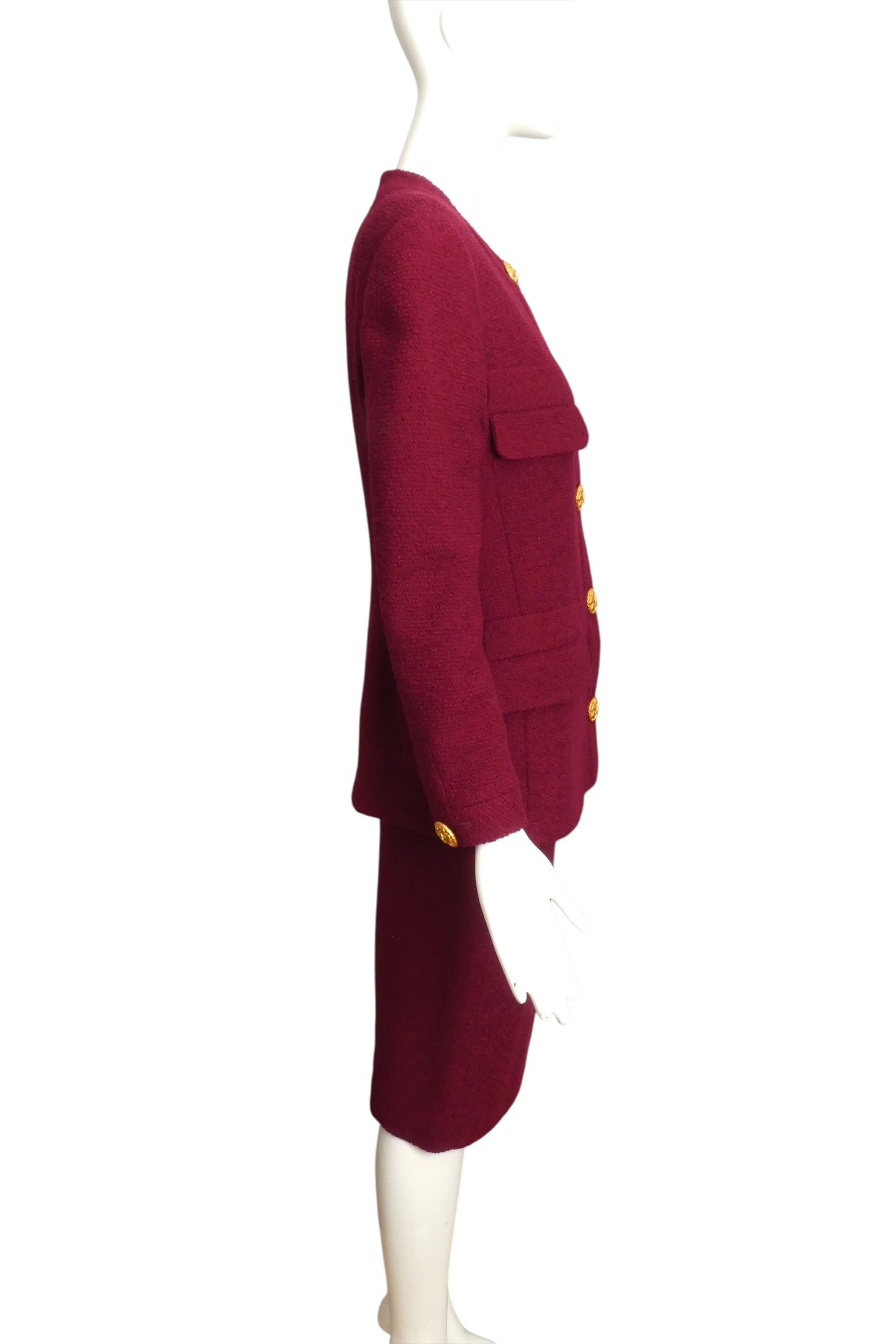 CHANEL BOUTIQUE- 1980s Burgundy Wool Skirt Suit, Size 8