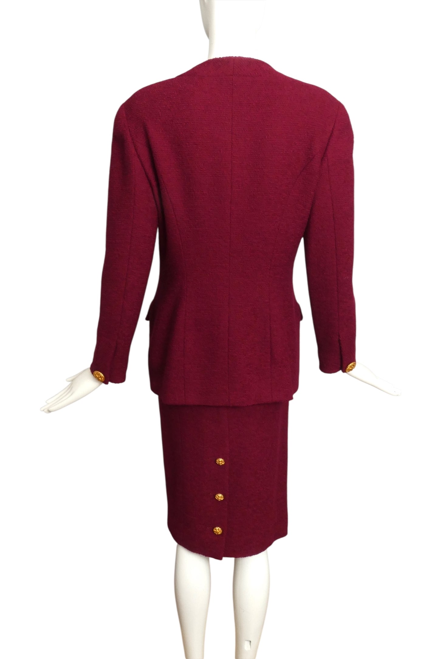 CHANEL BOUTIQUE- 1980s Burgundy Wool Skirt Suit, Size 8