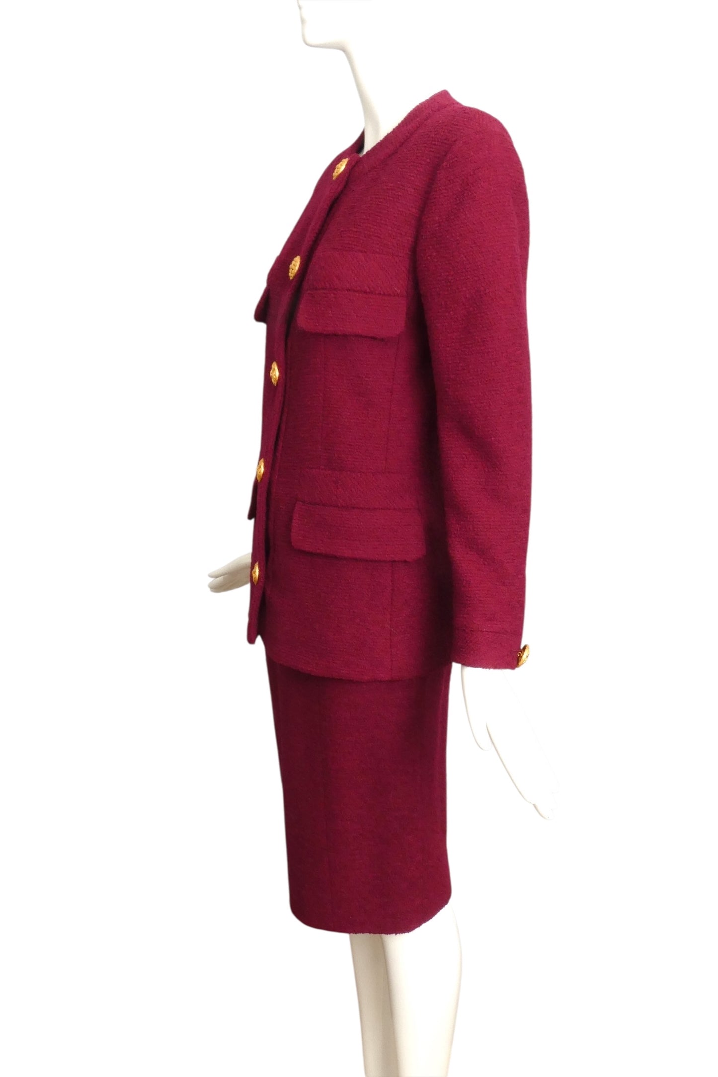 CHANEL BOUTIQUE- 1980s Burgundy Wool Skirt Suit, Size 8