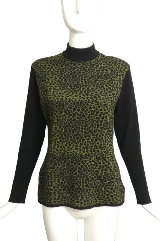 YVES SAINT LAURENT- 1990s Animal Print Wool Sweater, Size 10