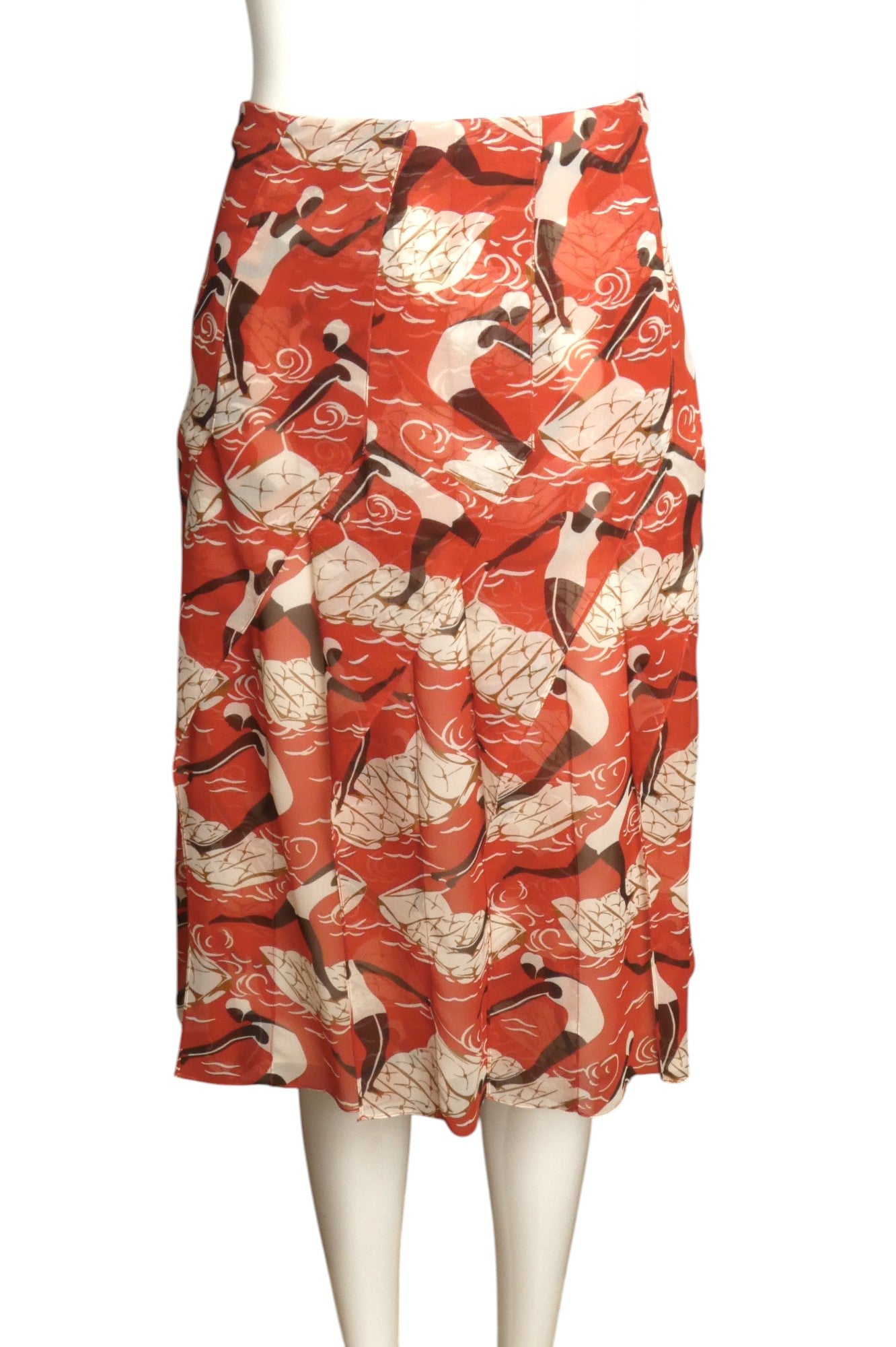 CAROLINA HERRERA- Swim Print Silk Chiffon Skirt, Size 8