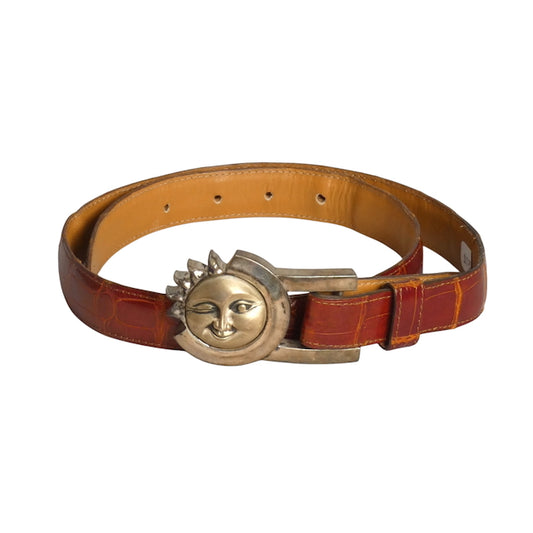 KIESELSTEIN CORD- 1990 Brown Alligator Winking Sun Belt, Waist 30"