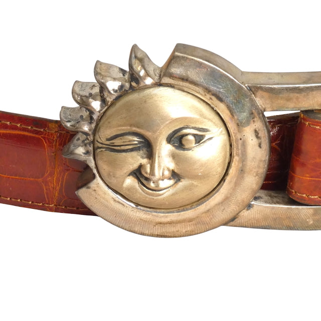 KIESELSTEIN CORD- 1990 Brown Alligator Winking Sun Belt, Waist 30"
