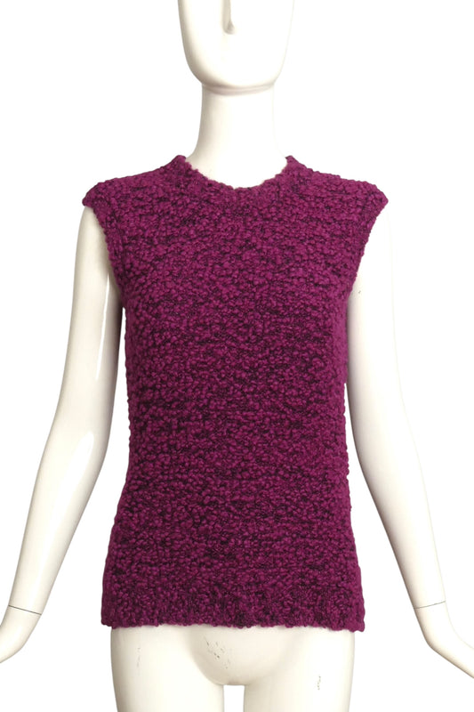 OSCAR DE LA RENTA- 1990s Purple Wool Boucle Sweater , Size Small
