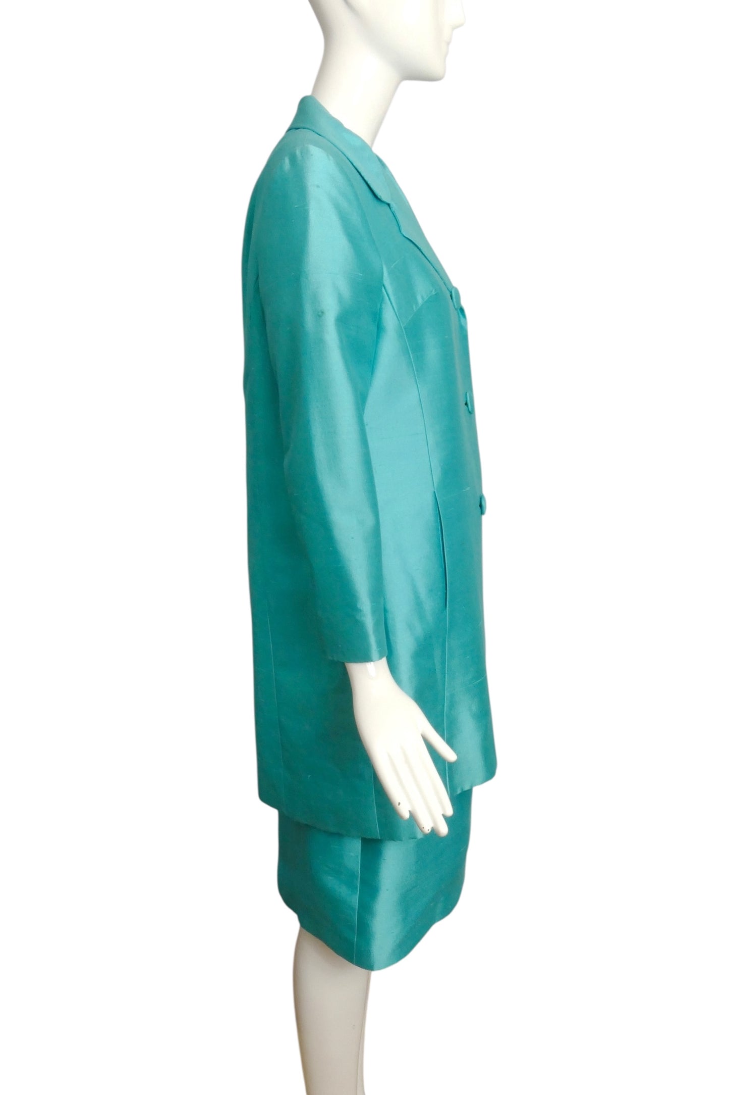 LILLI ANN- AS IS 1960s 3pc Blue Shantung Ensemble, Size 6