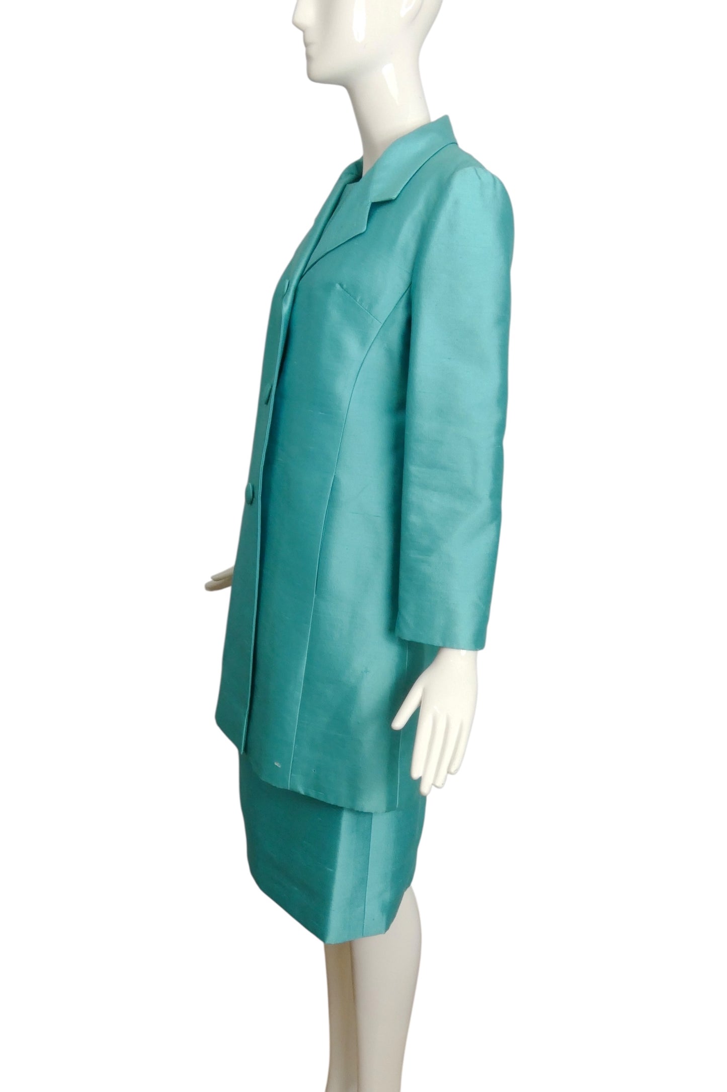 LILLI ANN- AS IS 1960s 3pc Blue Shantung Ensemble, Size 6