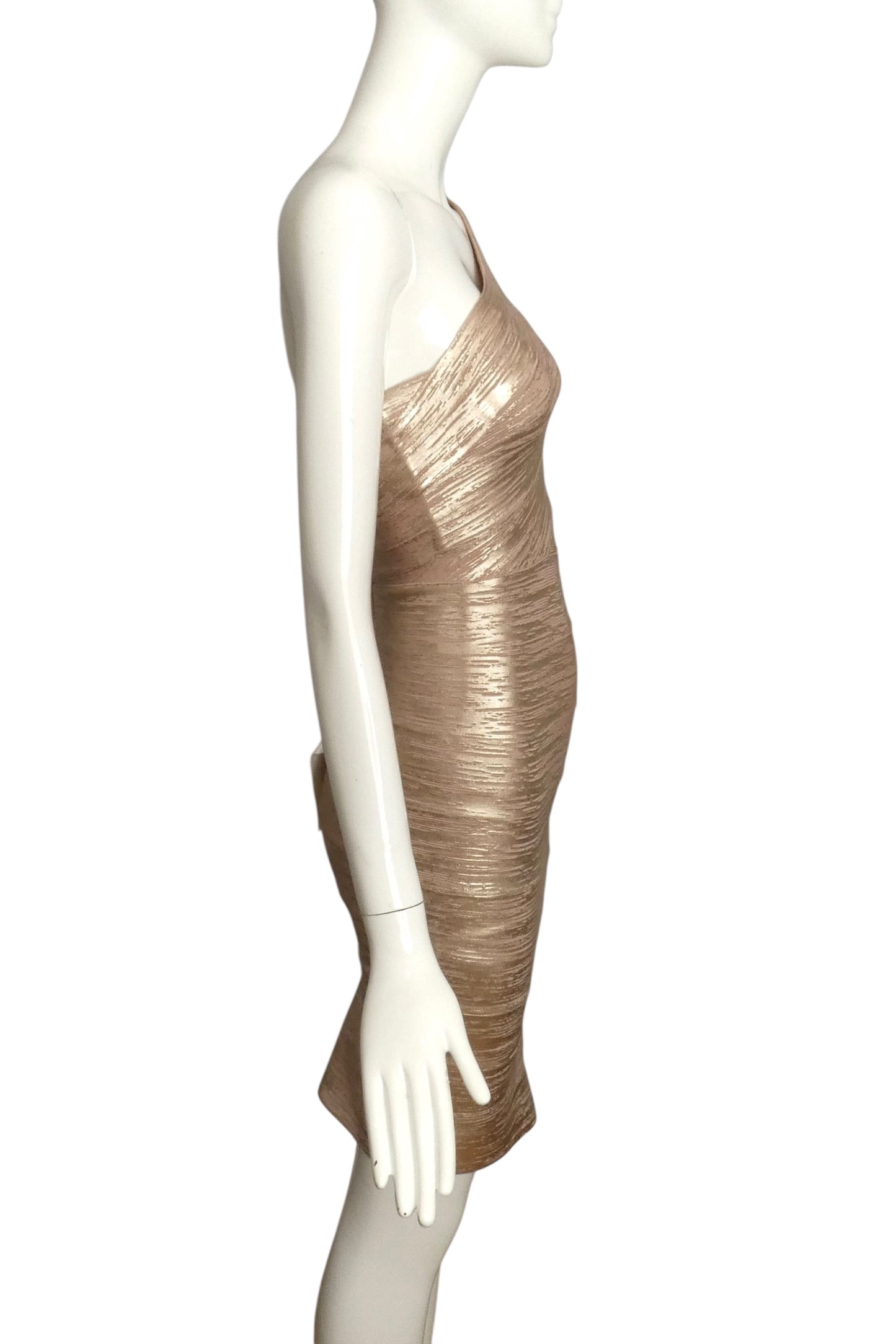 HERVE LEGER- NWT Metallic Gold Bandage Knit Mini Dress, Size XS