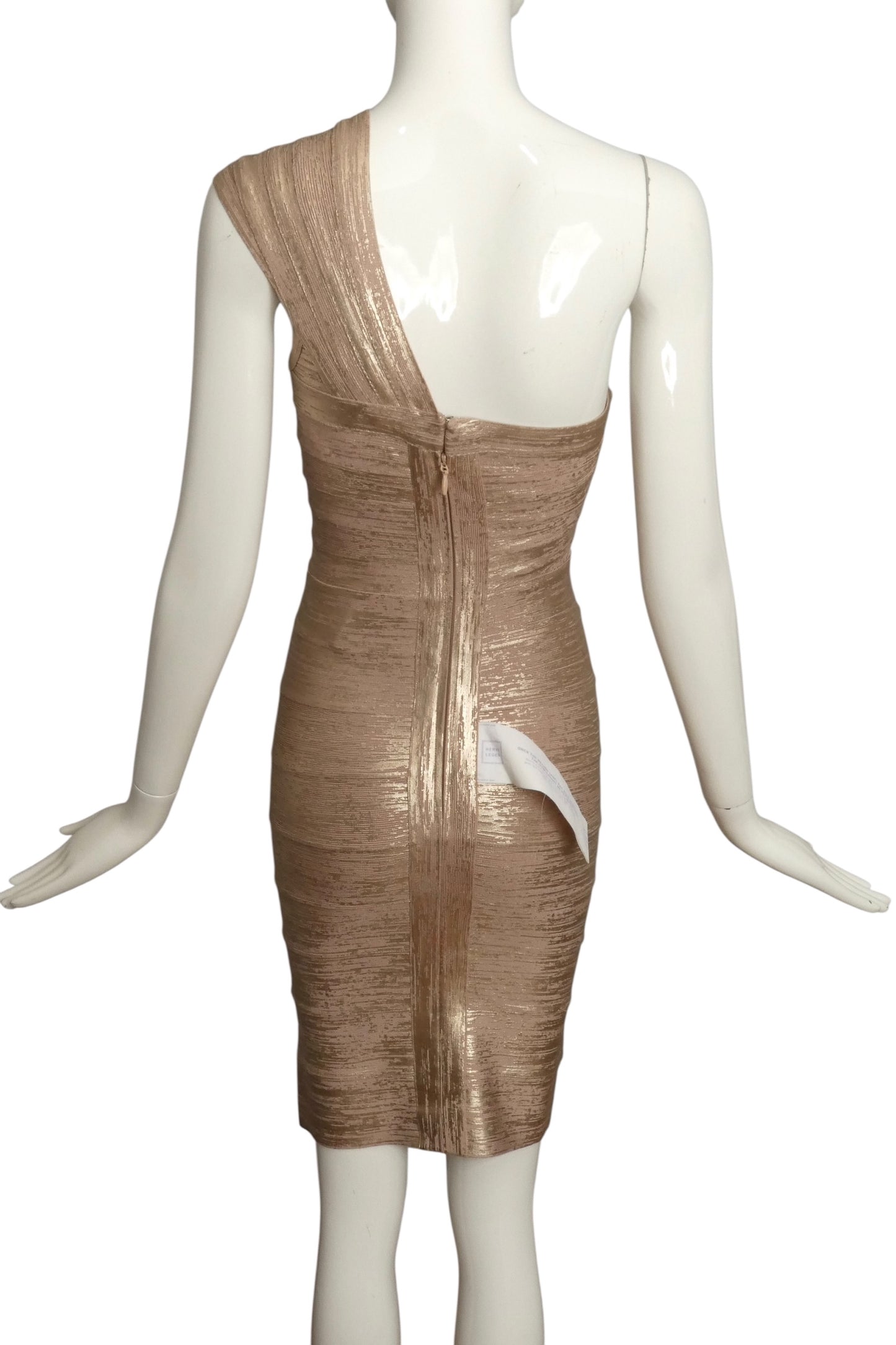 HERVE LEGER- NWT Metallic Gold Bandage Knit Mini Dress, Size XS
