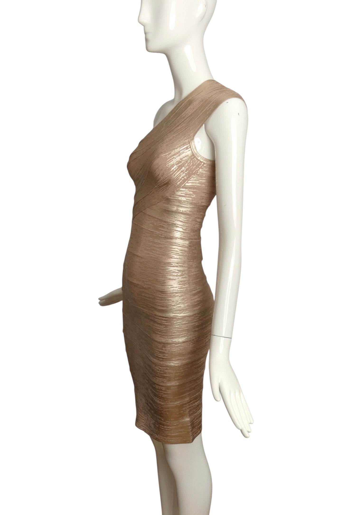 HERVE LEGER- NWT Metallic Gold Bandage Knit Mini Dress, Size XS