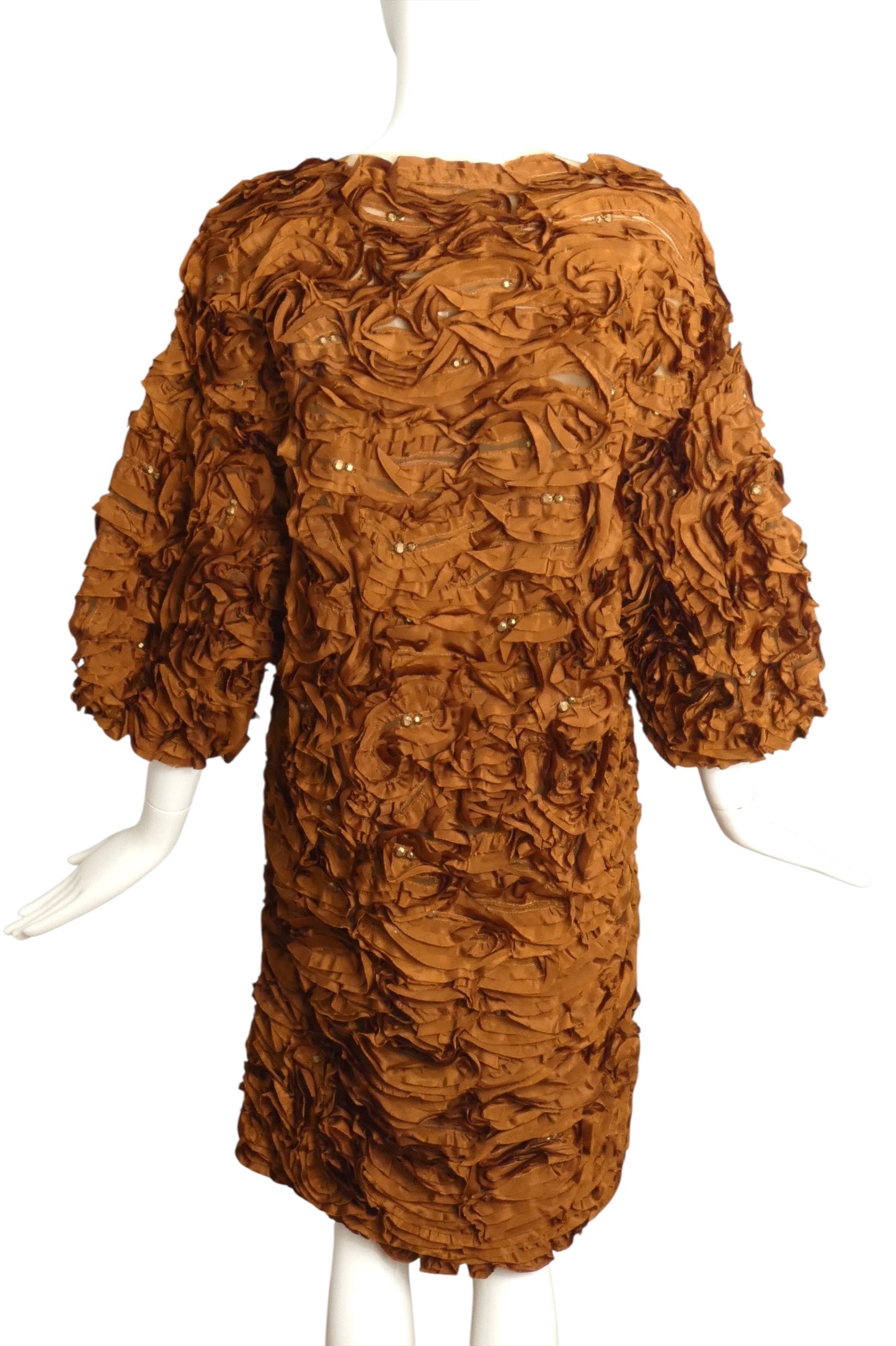 CAROLINA HERRERA- 2000s Brown Silk Rosette Coat, Size 4