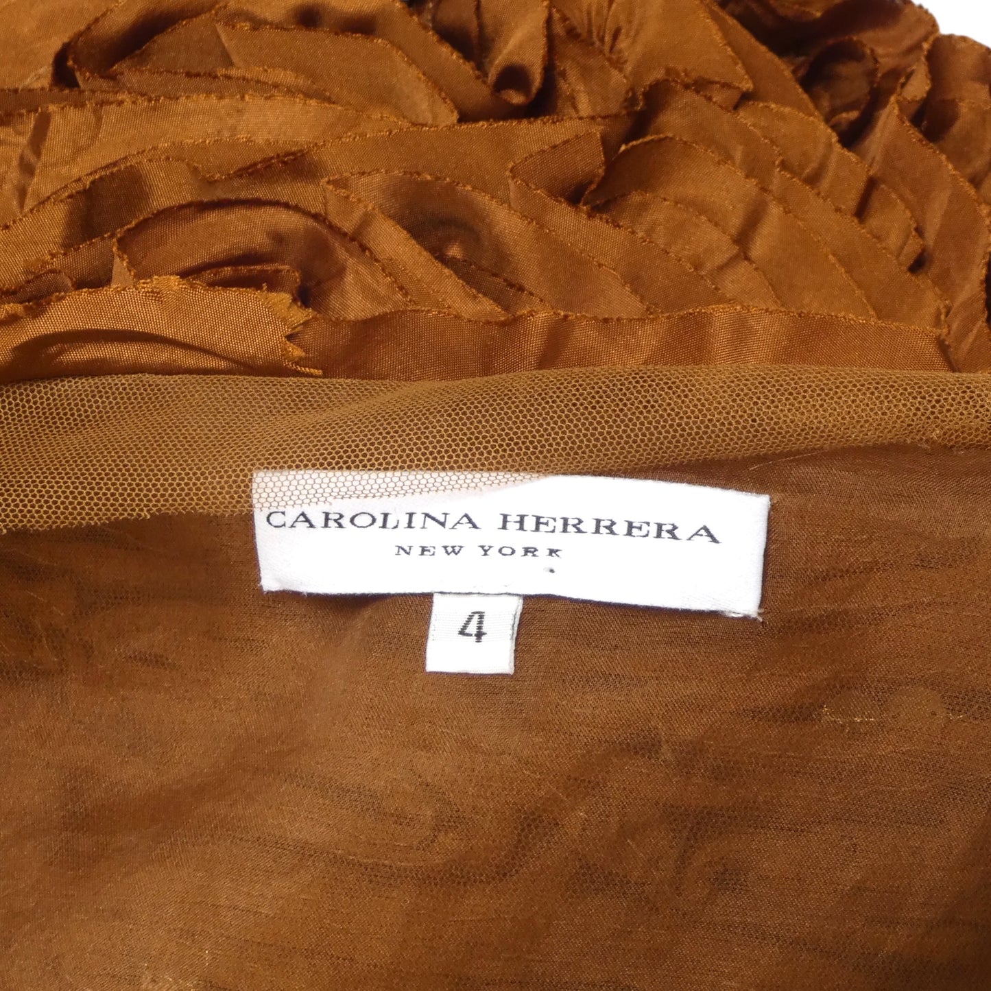CAROLINA HERRERA- 2000s Brown Silk Rosette Coat, Size 4