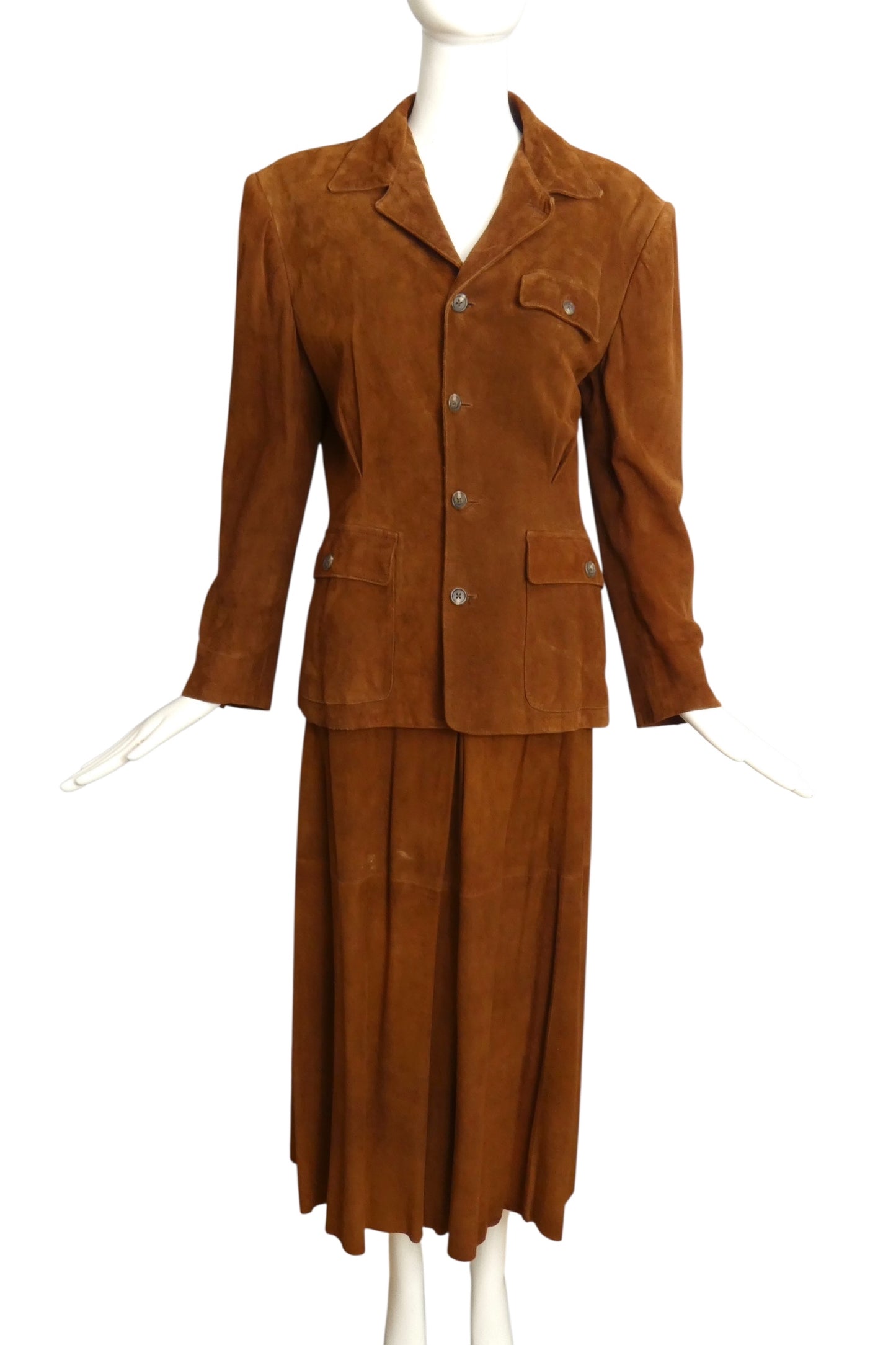 RALPH LAUREN PURPLE LABEL- 1990s Brown Suede Skirt Ensemble, Size 8