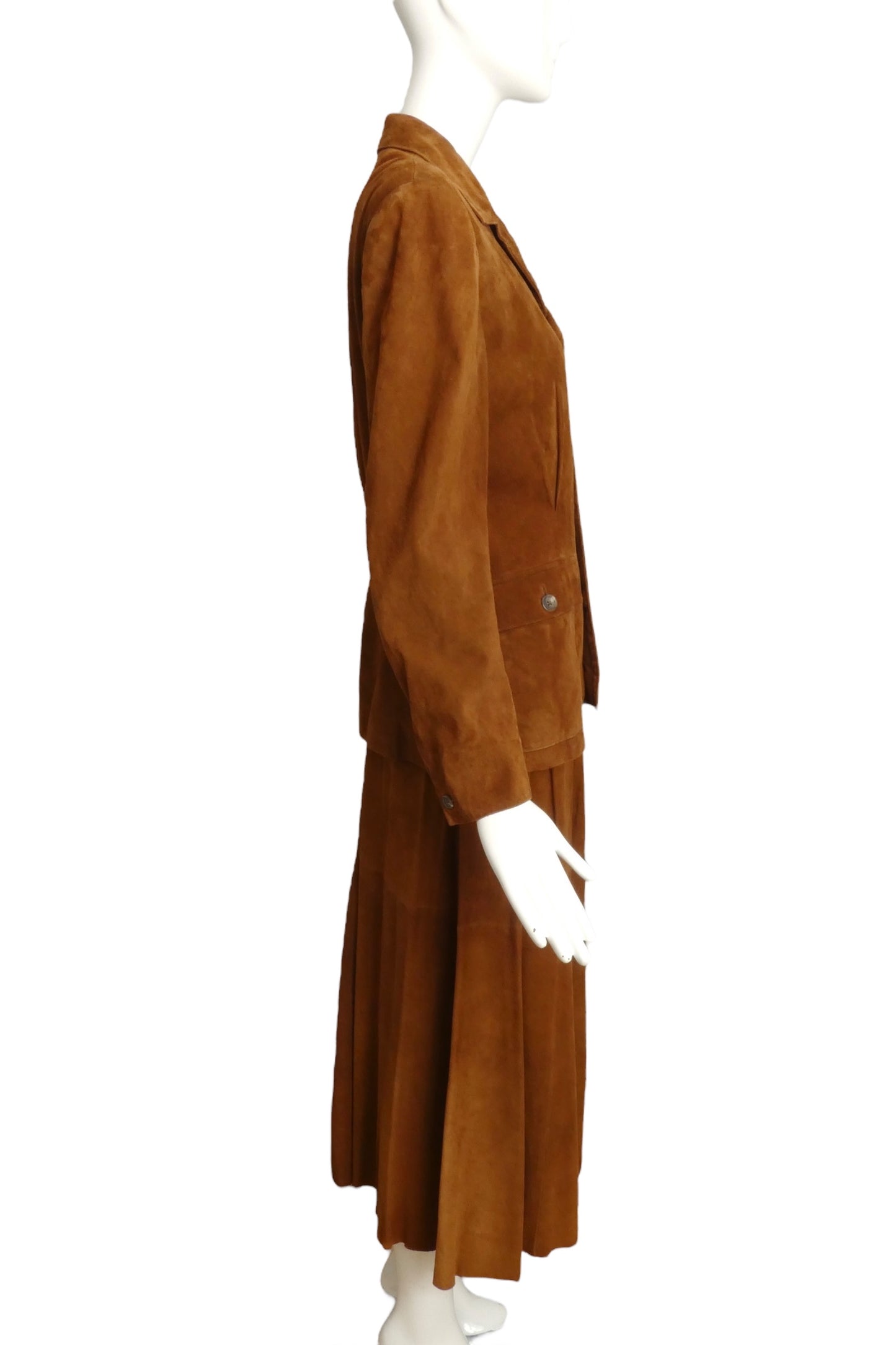 RALPH LAUREN PURPLE LABEL- 1990s Brown Suede Skirt Ensemble, Size 8